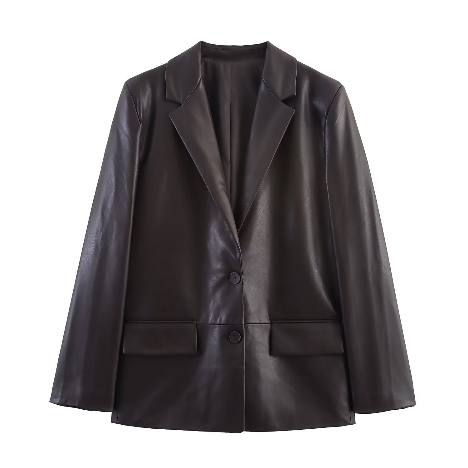 Classic Faux Leather Tailored Blazer Jacket