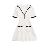 V Neck Short Sleeve Mini Dress with Contrast Trim