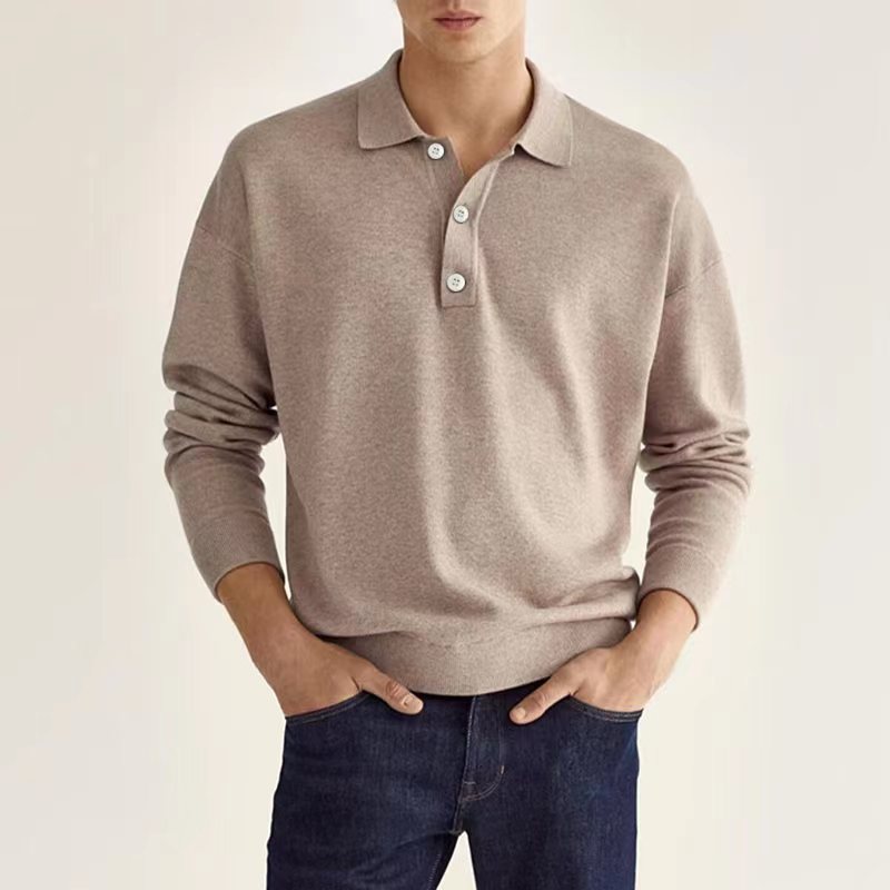 Orizelle | Men's Polo Sweater Cotton Blend Classic Knit Pullover with Structured Collar