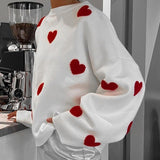 Red Heart Pattern Oversized Sweater