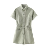 Short Sleeve Button Up Utility Romper
