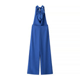 Halter Neck Wide Leg Jumpsuit Elegant Draped Style