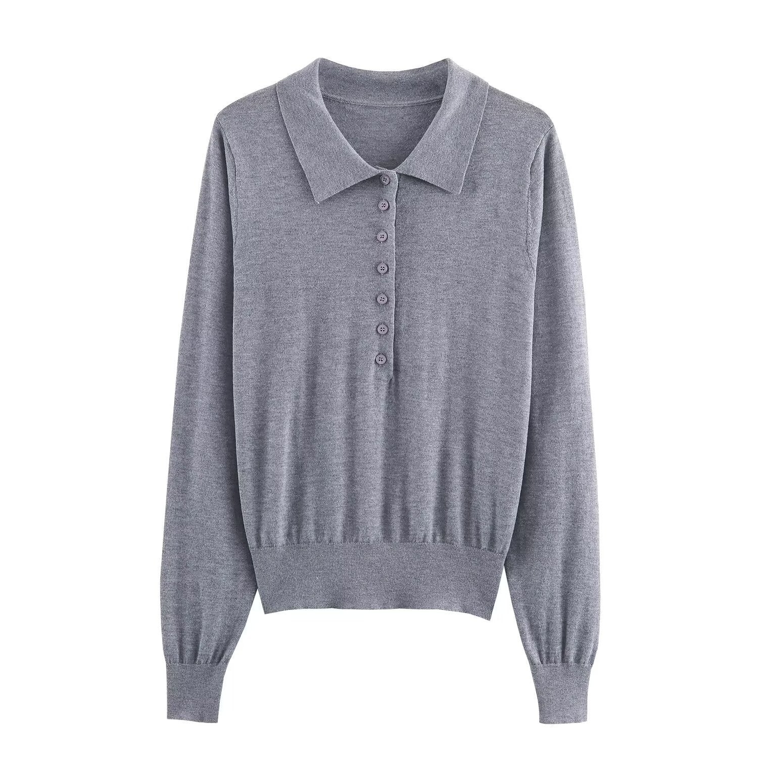 Women Ribbed Knit Polo Sweater Elegant Slim Fit Pullover