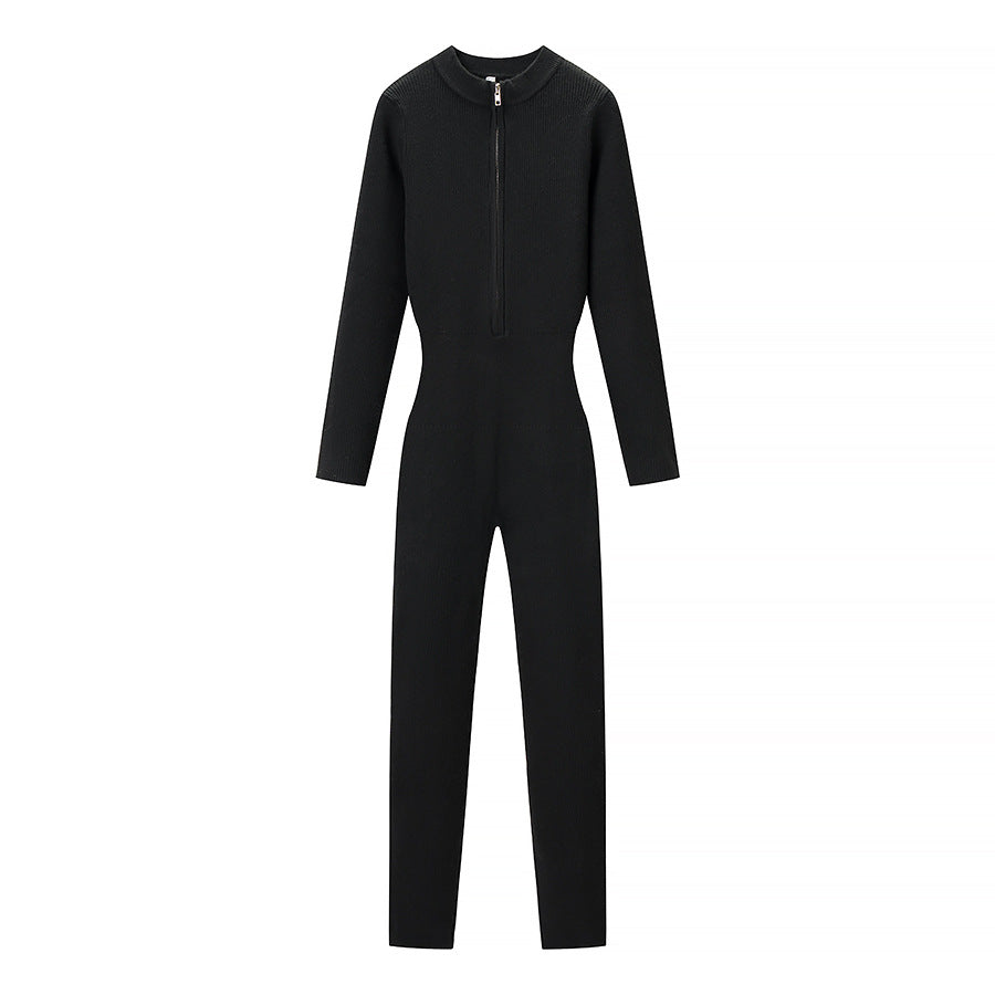 Zip Front Slim Fit Jumpsuit Long Sleeve