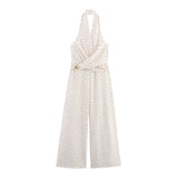 Polka Dot Halter Wide Leg Jumpsuit Elegant Style