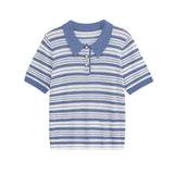 Vintage Striped Short Sleeve Women Polo Shirt