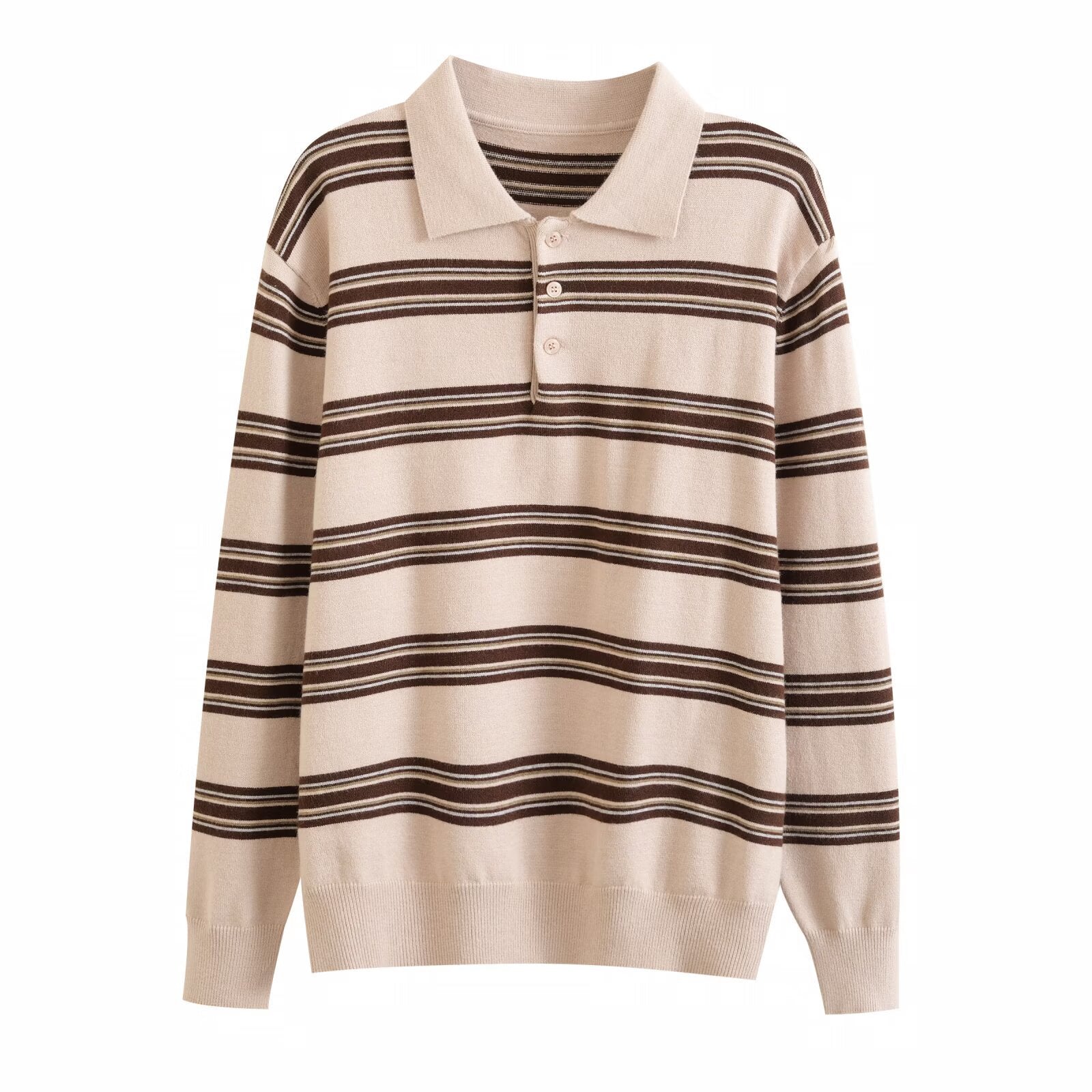 Vintage Striped Long Sleeve Women Polo Sweater