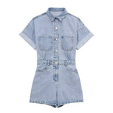 Short Sleeve Button Up Utility Romper