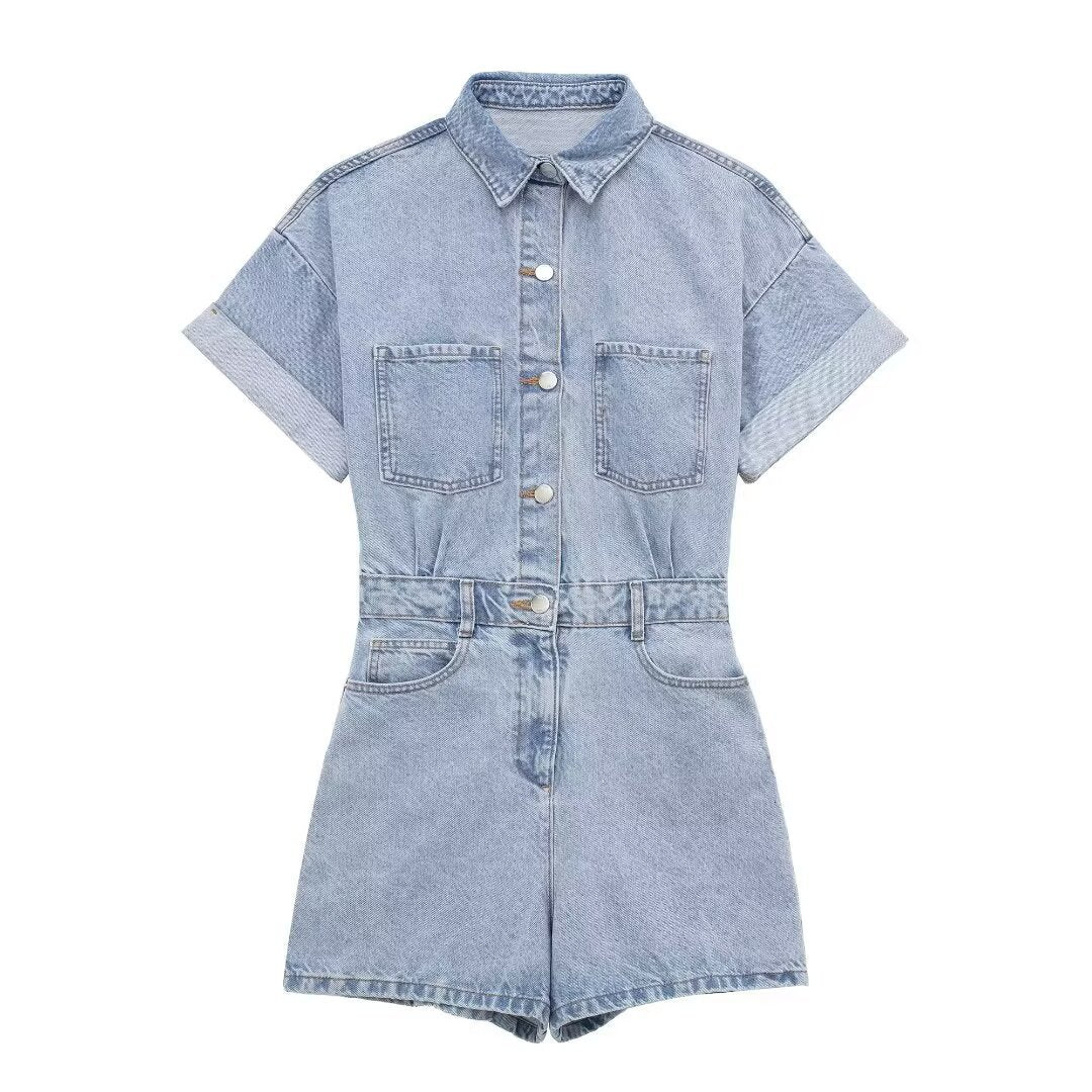Short Sleeve Button Up Utility Romper