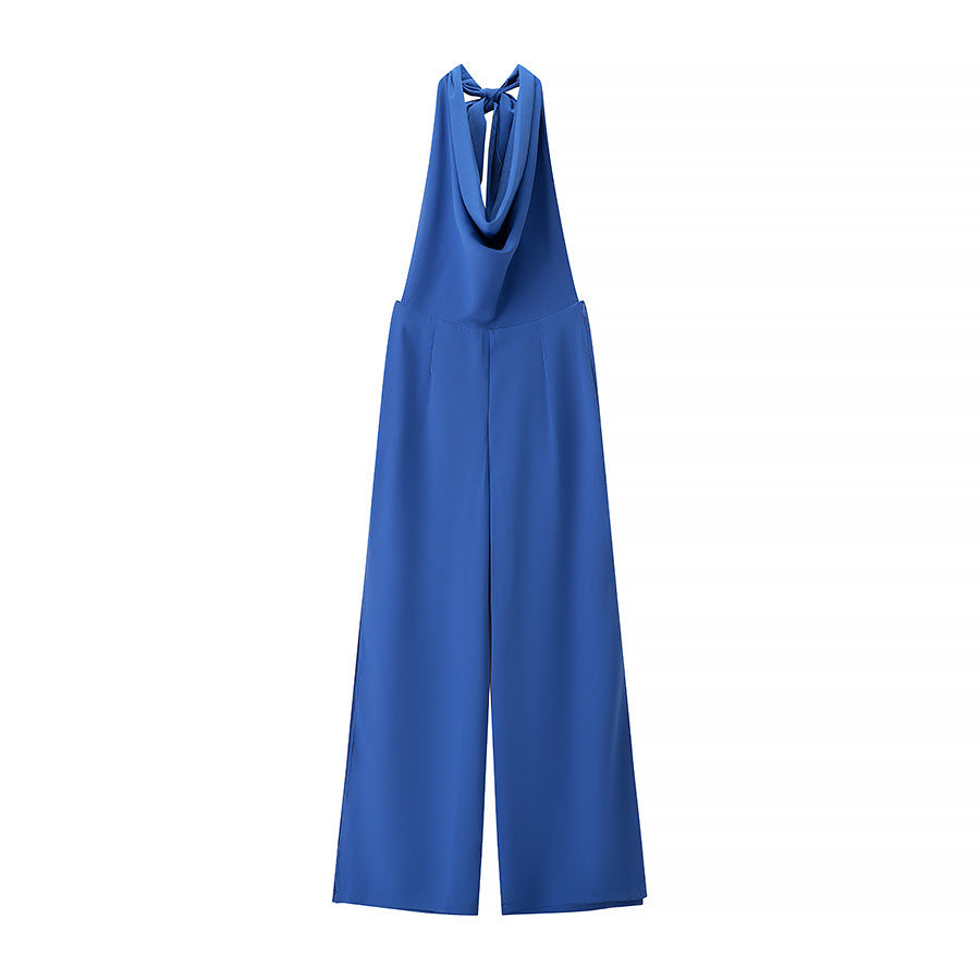 Halter Neck Wide Leg Jumpsuit Elegant Draped Style