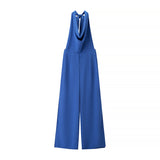 Halter Neck Wide Leg Jumpsuit Elegant Draped Style