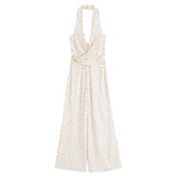 Elegant Polka Dot Halter Neck Wide Leg Jumpsuit for Women