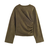 Long Sleeve Draped Top and Tapered Pants Set