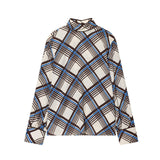 Geometric Print Button Up Blouse with Long Sleeves