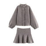 Ruffle Neck Sweater and Flared Mini Skirt Set
