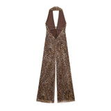 Leopard Print Halter Neck Wide Leg Jumpsuit