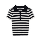 Slim Fit Striped Short Sleeve Women Polo Shirt