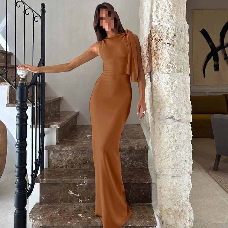 Elegant Bow Shoulder Maxi Dress