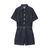 Denim Short Sleeve Belted Utility Playsuit