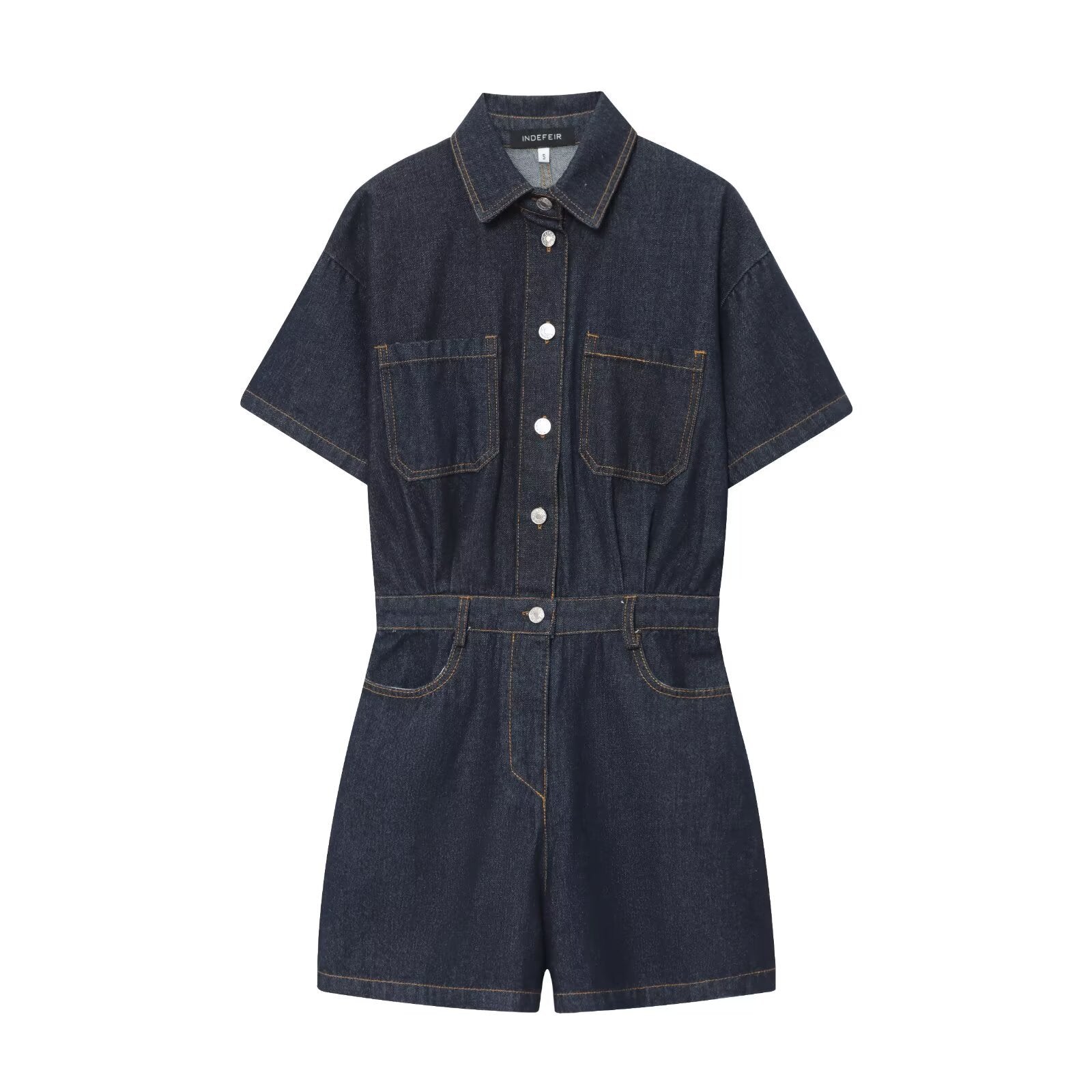 Denim Short Sleeve Belted Utility Playsuit