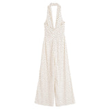 Elegant Polka Dot Halter Neck Wide Leg Jumpsuit for Women