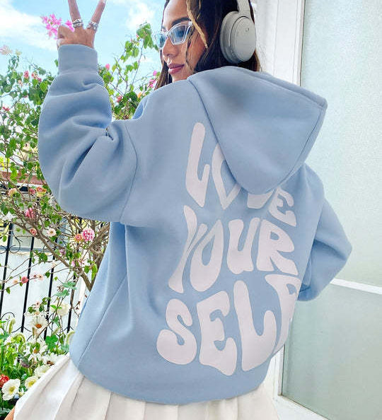 Love Yourself Graphic Hoodie with Oversized Streetwear Fit