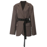 Tailored Belted Blazer Jacket with Lapel Collar