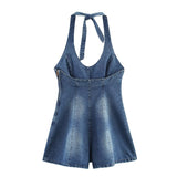 Denim V Neck Sleeveless Mini Dress