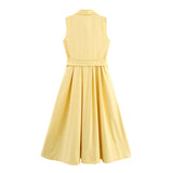 Elegant Sleeveless Midi Dress Pleated Waist
