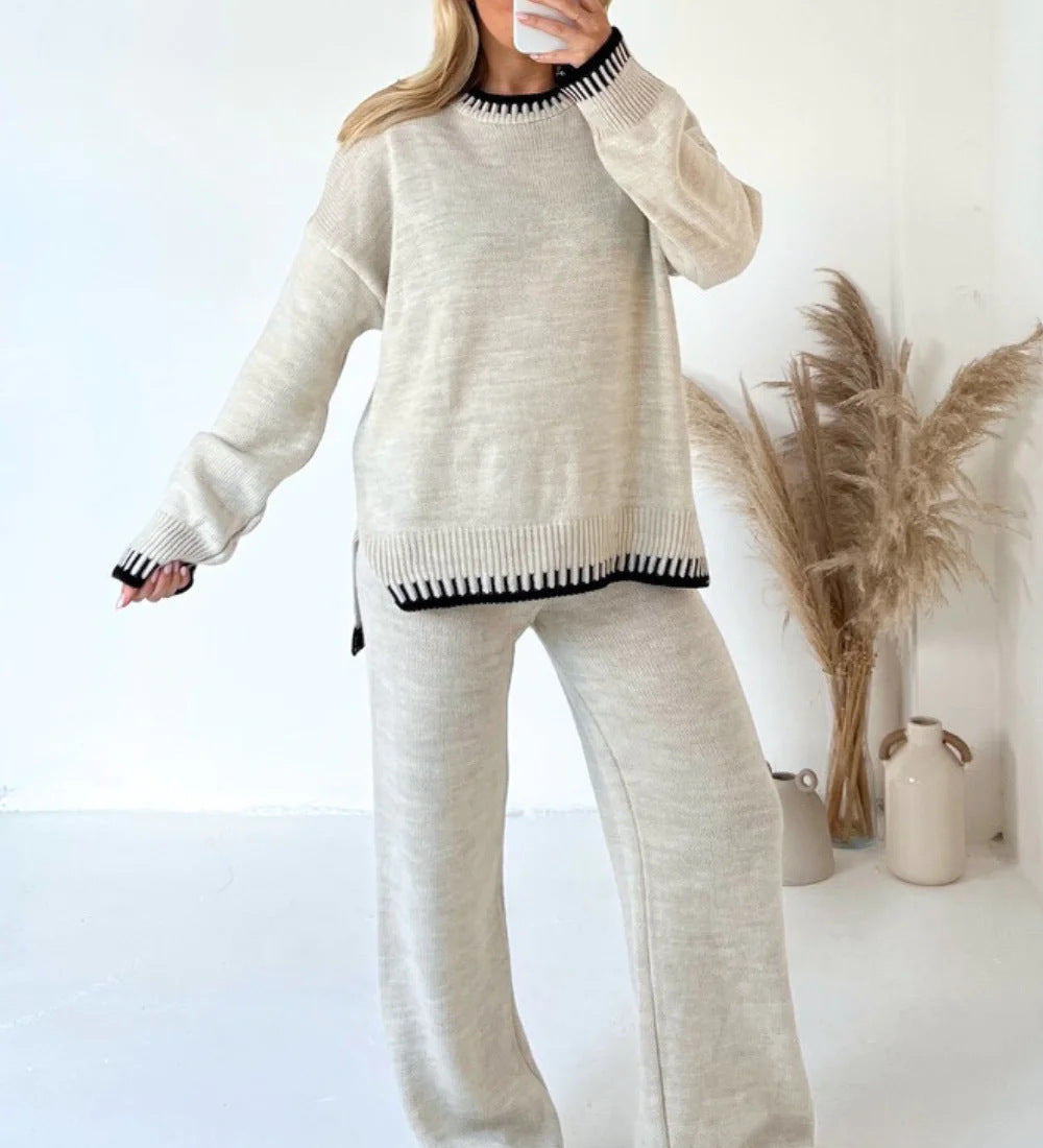 Contrast Trim Knit Two-Piece Lounge Set