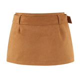 High Waist Suede Mini Skirt With Belt Elegant Casual Style