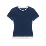 Classic Crew Neck Short Sleeve T Shirt with Contrast Trim