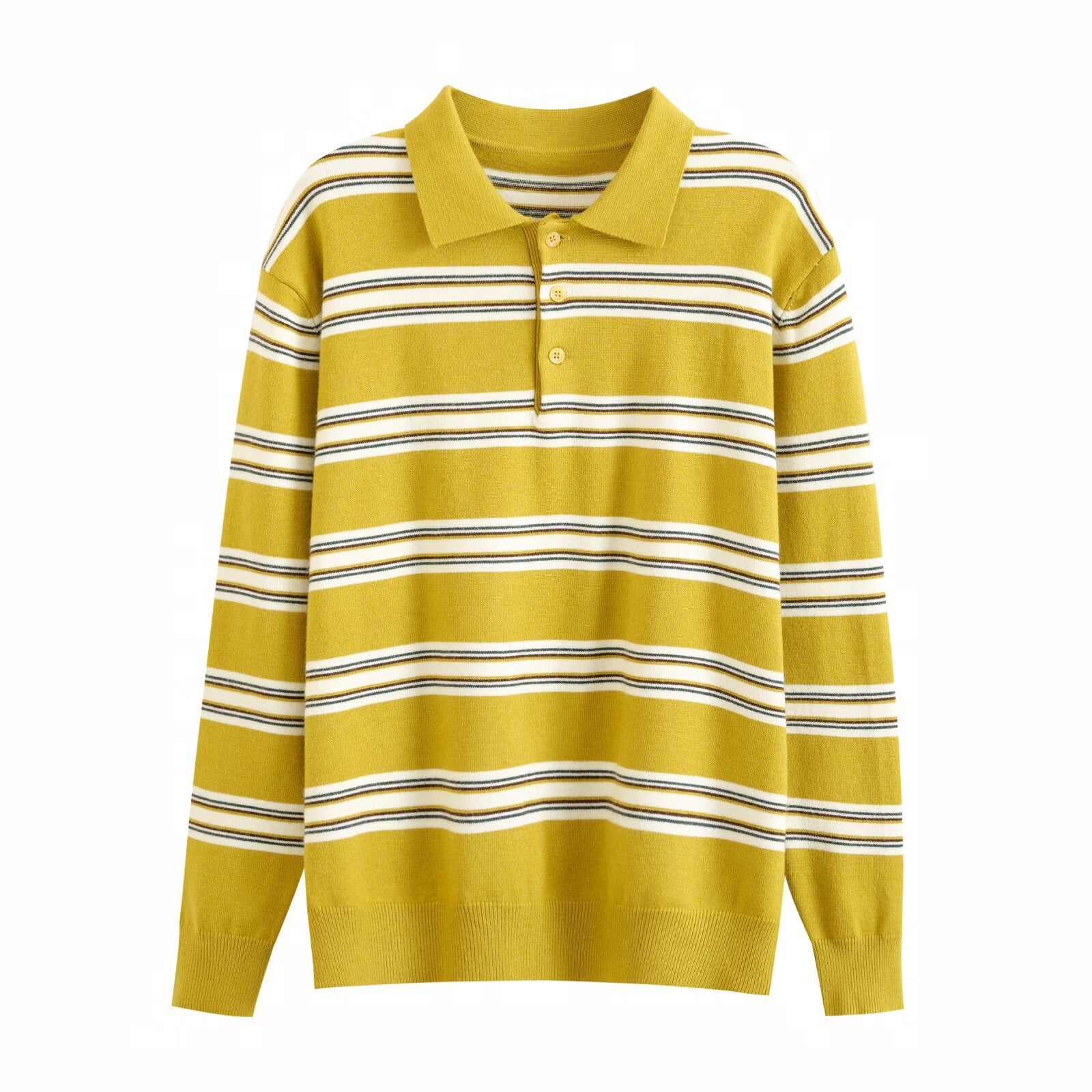 Vintage Striped Long Sleeve Women Polo Sweater