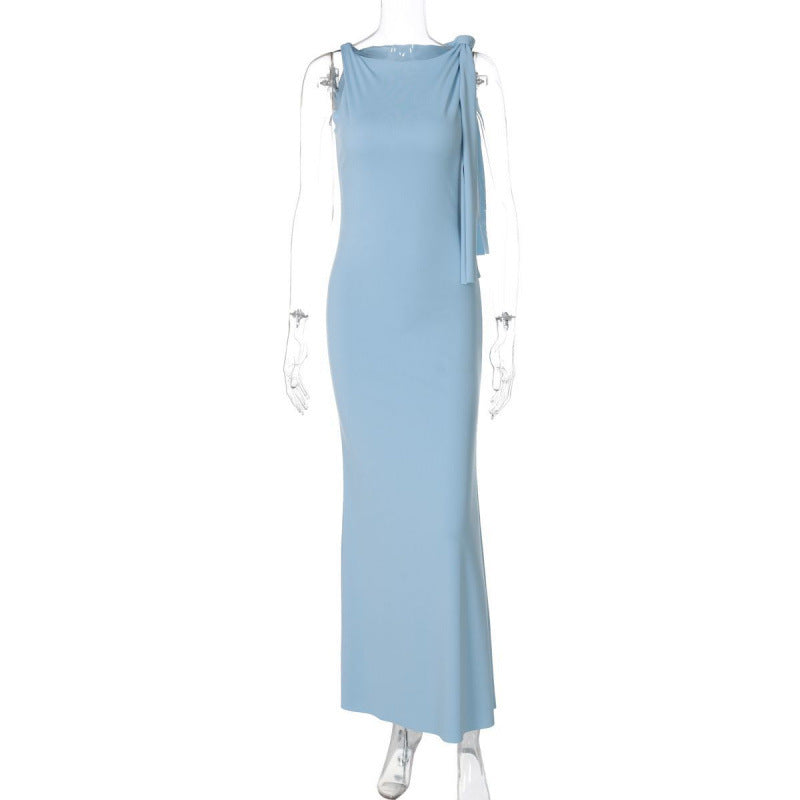 Elegant Bow Shoulder Maxi Dress