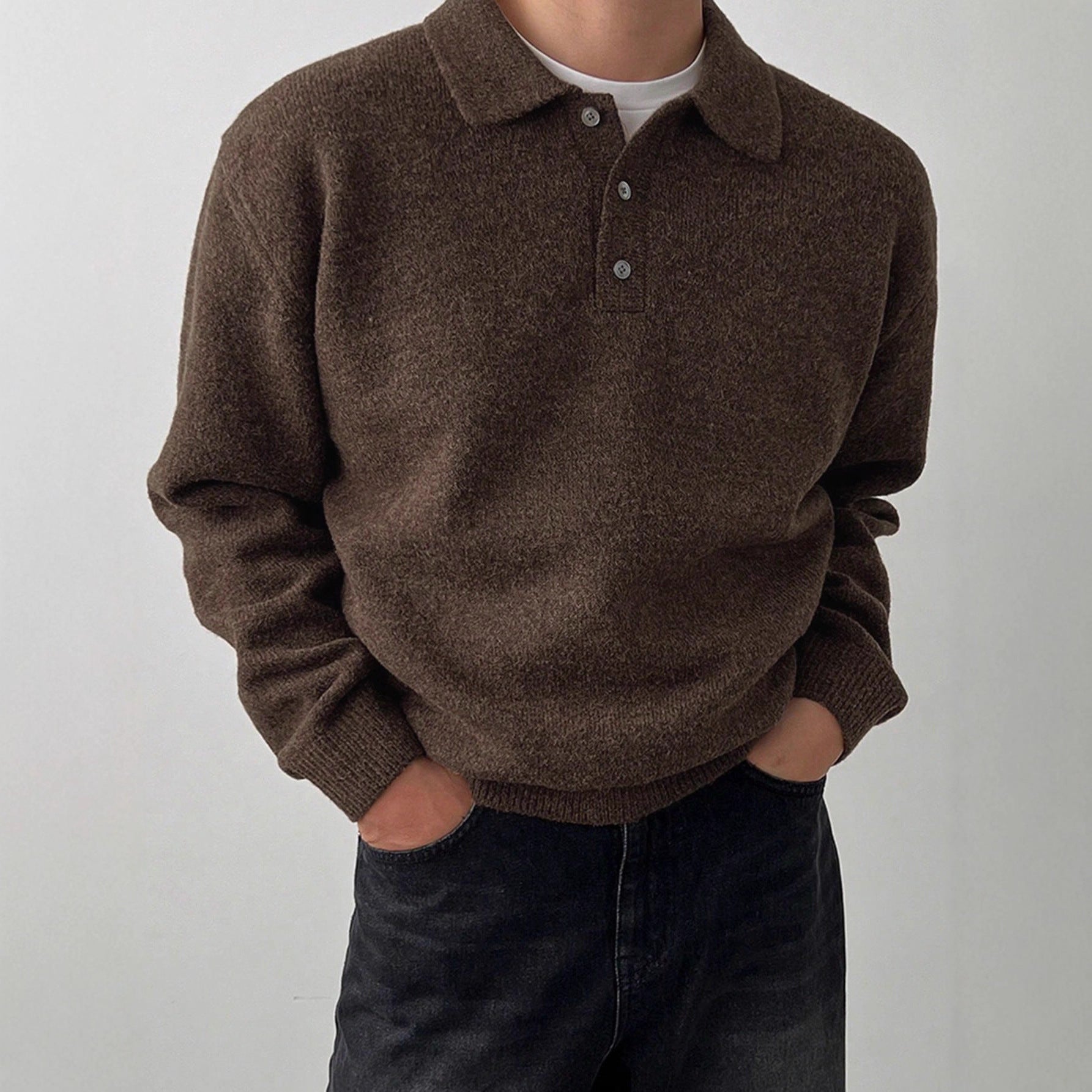 Orizelle | Men's Polo Sweater Cotton Blend Classic Knit Pullover with Structured Collar