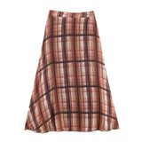 Plaid A Line Maxi Skirt High Waist Casual Elegant Style