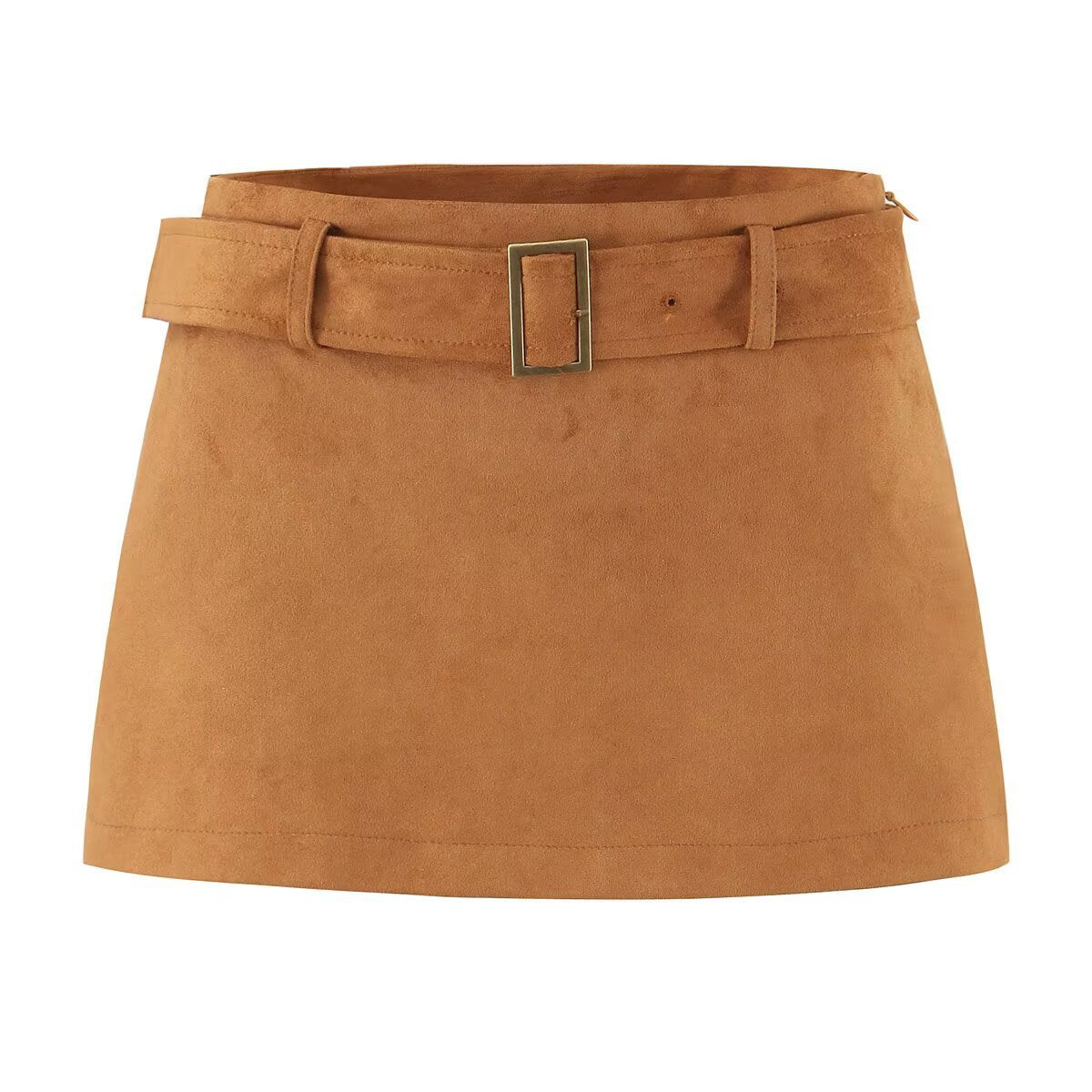 High Waist Suede Mini Skirt With Belt Elegant Casual Style