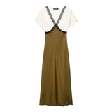 Layered Look V Neck Maxi Dress with Short Sleeve Top