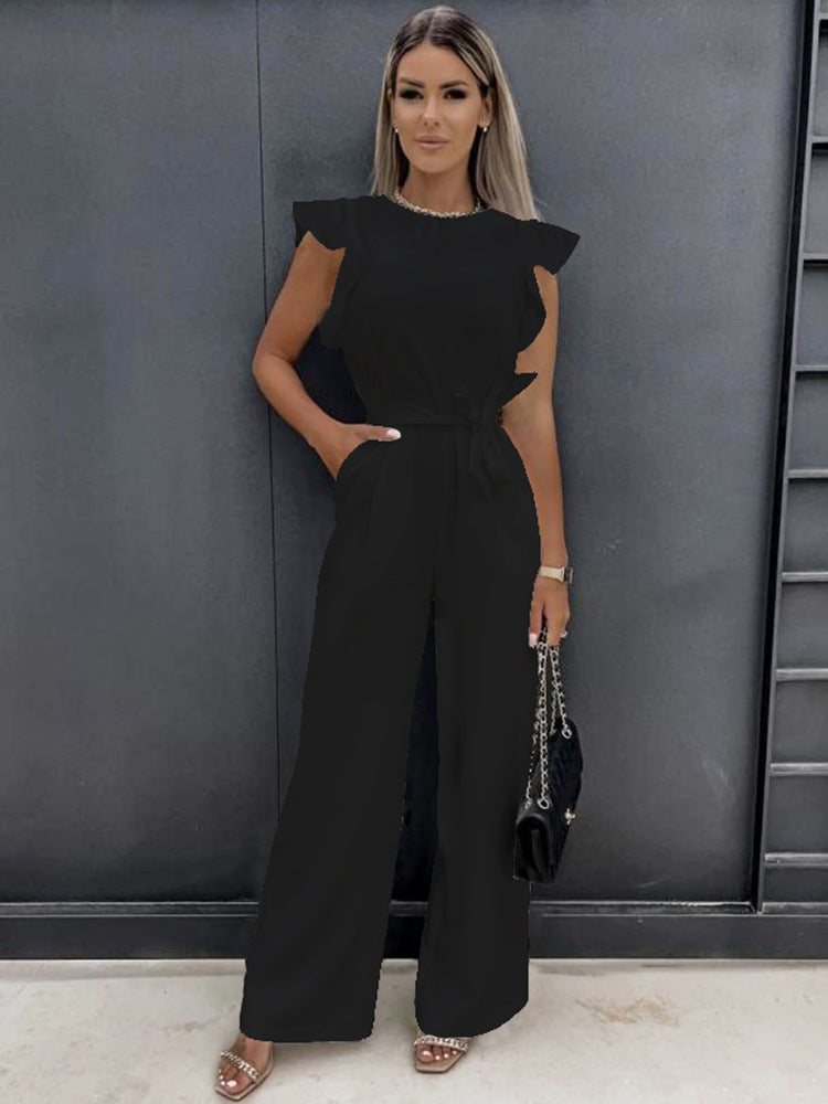 Elegant Ruffle Sleeve Belted Jumpsuit
