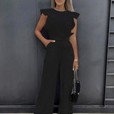 Elegant Ruffle Sleeve Belted Jumpsuit