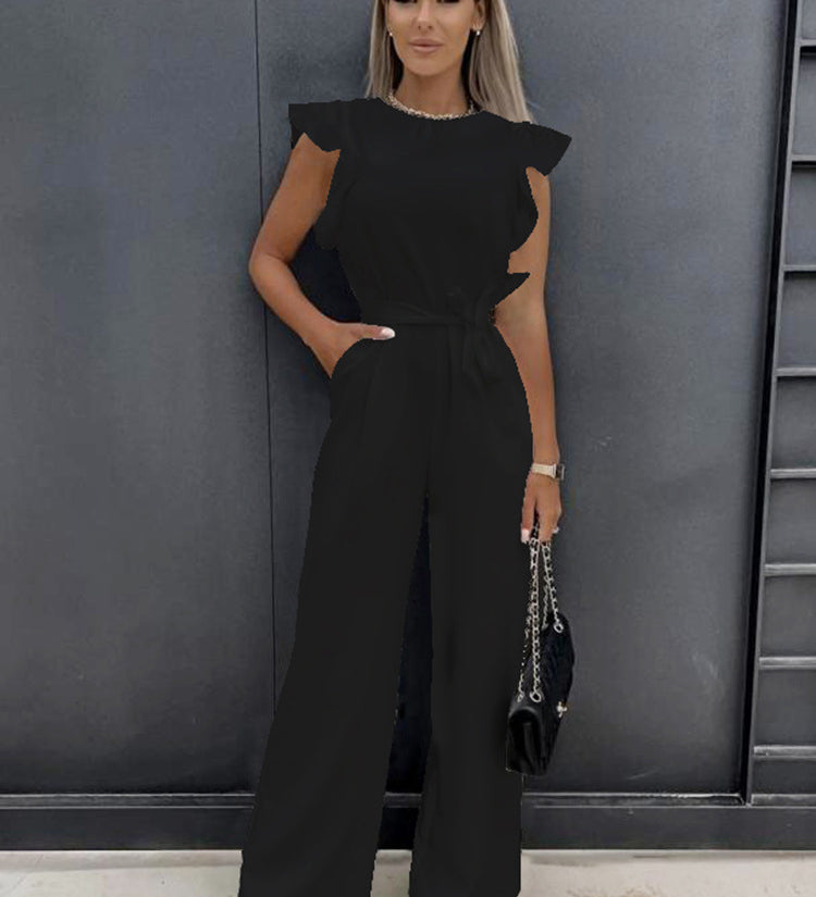 Elegant Ruffle Sleeve Belted Jumpsuit