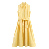 Elegant Sleeveless Midi Dress Pleated Waist