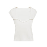 Ribbed Knit Cap Sleeve Top with Square Neck