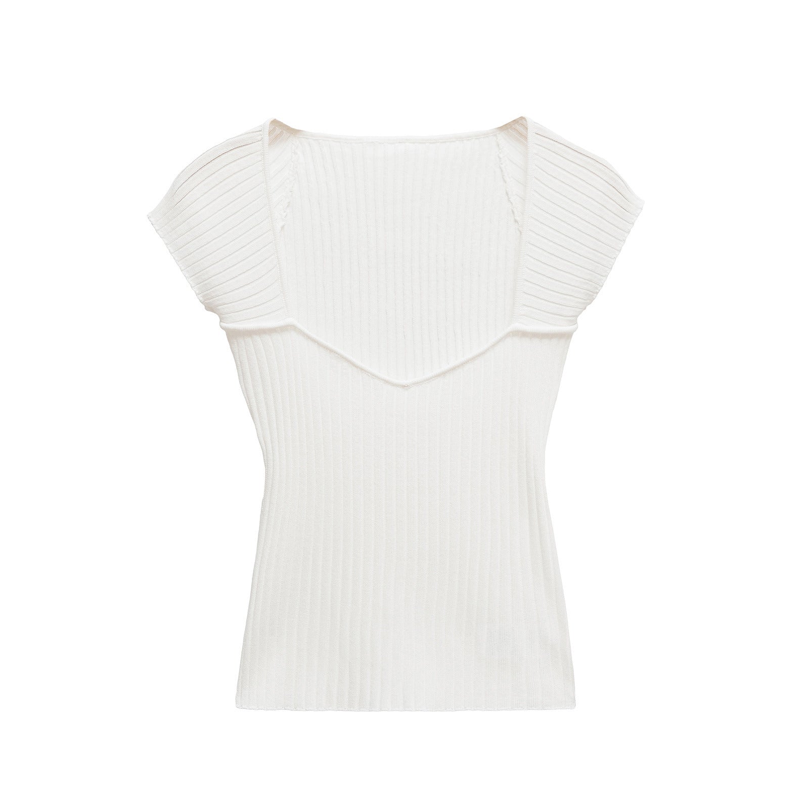Ribbed Knit Cap Sleeve Top with Square Neck