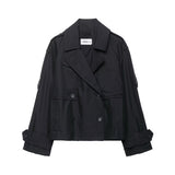 Double Breasted Cropped Trench Jacket with Relaxed Fit