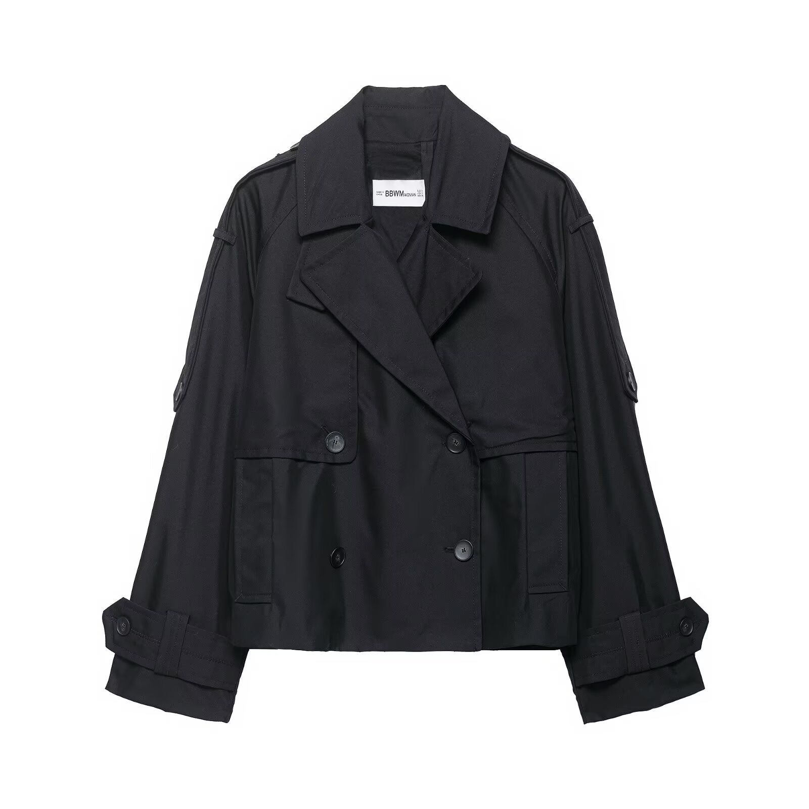Double Breasted Cropped Trench Jacket with Relaxed Fit