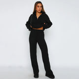Elegant Ribbed Lounge Set with Half-Zip Top and Flared Trousers