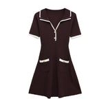 V Neck Short Sleeve Mini Dress with Contrast Trim
