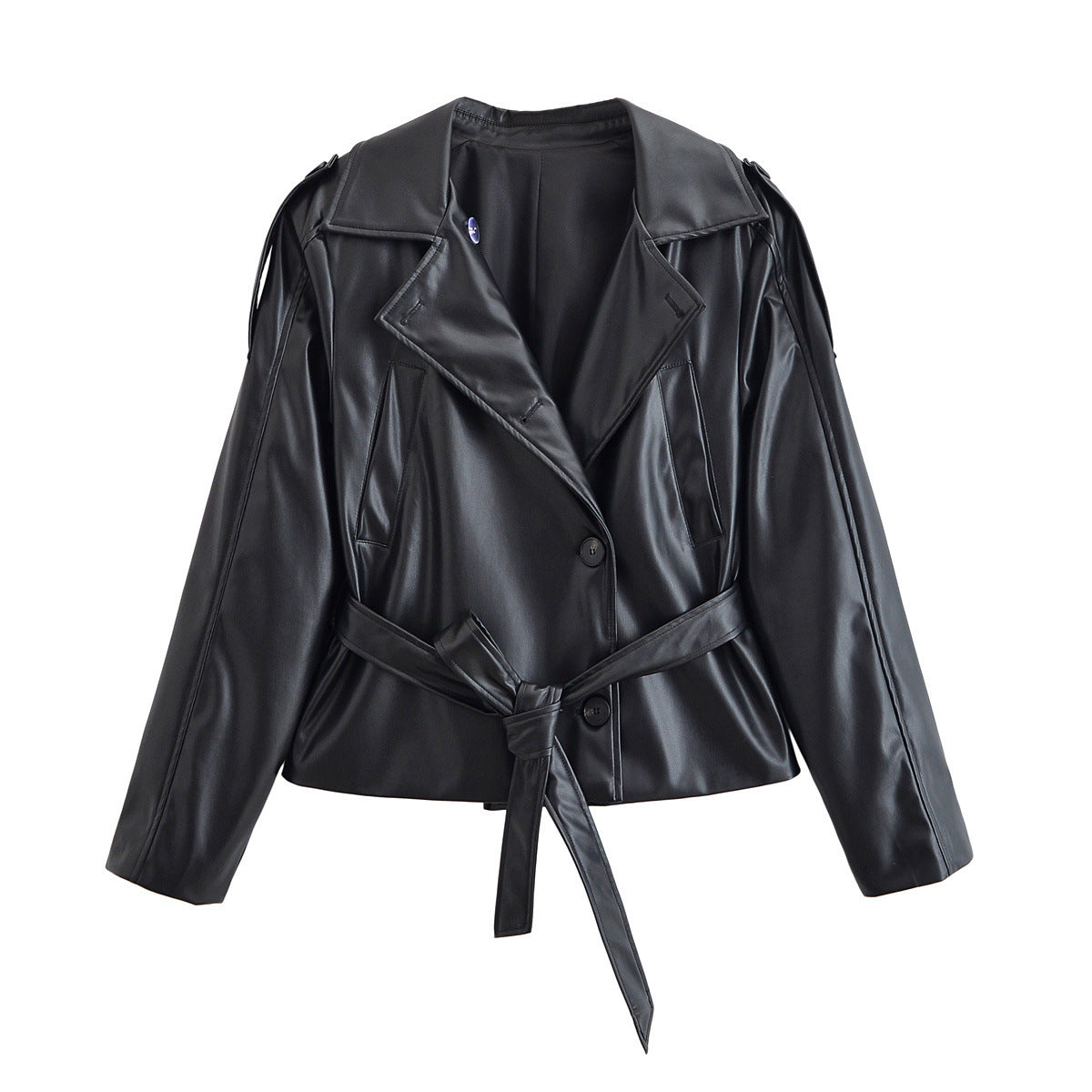 Belted Faux Leather Jacket with Tailored Fit