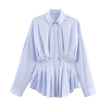 Peplum Button Up Shirt with Structured Collar